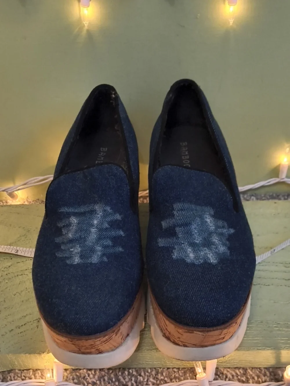 Women's Bamboo Distressed Denim Cork Platform Loafer 8
